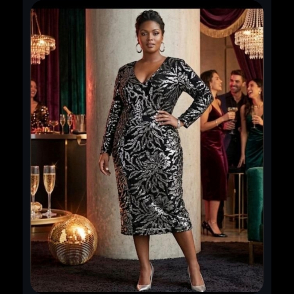 🆕️ LISTING!! DRESS THE POPULATION ELIZABETH SEQUIN &VELVET MIDI SHEATH DRESS